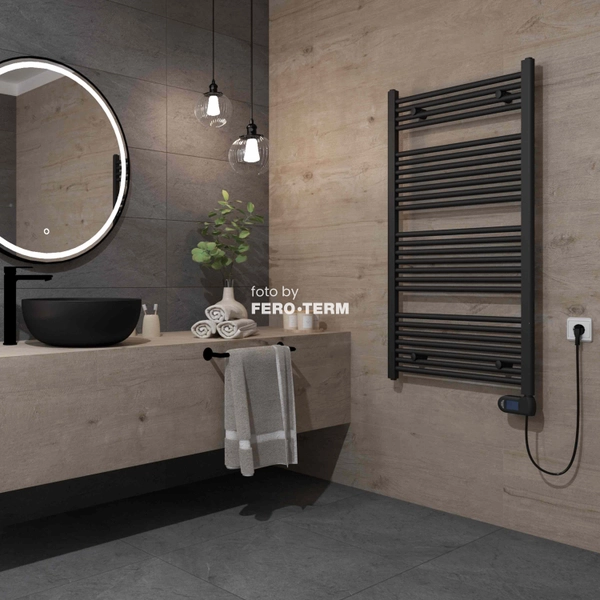 Electric bathroom radiator TermaBad R01 Black, 1200x600 mm, 500 W, black - Image 3