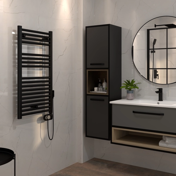 Terma Sky Black electric bathroom radiator, 906x500 mm, 500 W, black - Image 2