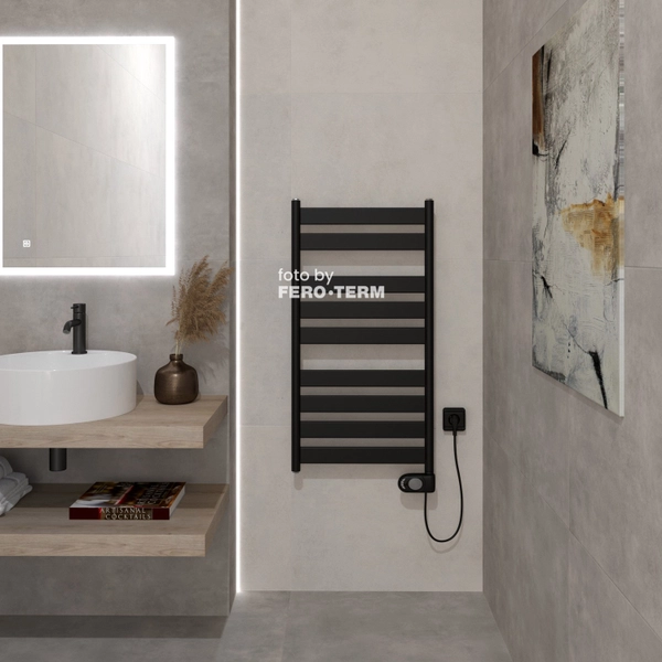 Terma Piatto Black electric bathroom radiator, 950x500 mm, 400 W, black - Image 2