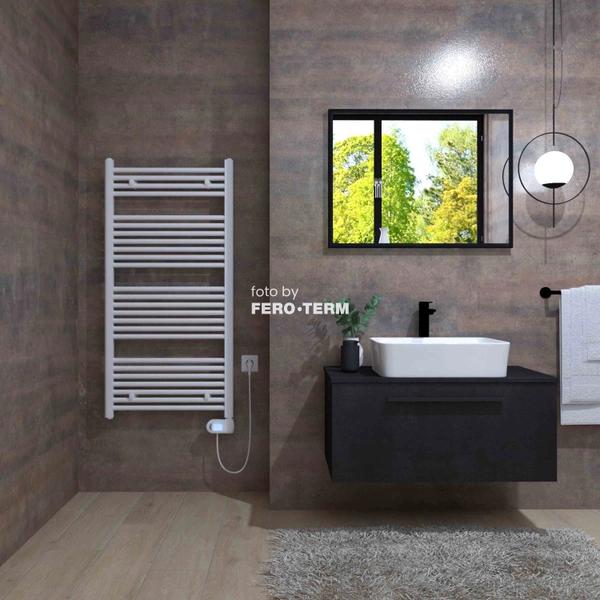 Electric bathroom radiator TermaBad R01, 1200x600 mm, 500 W, white - Image 2